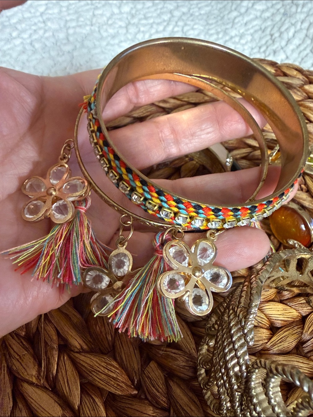 Mixed Gold-Tone, Beige-Black Multi-Accent Women’s Bangle Bracelet Bundle - Picture 3 of 14